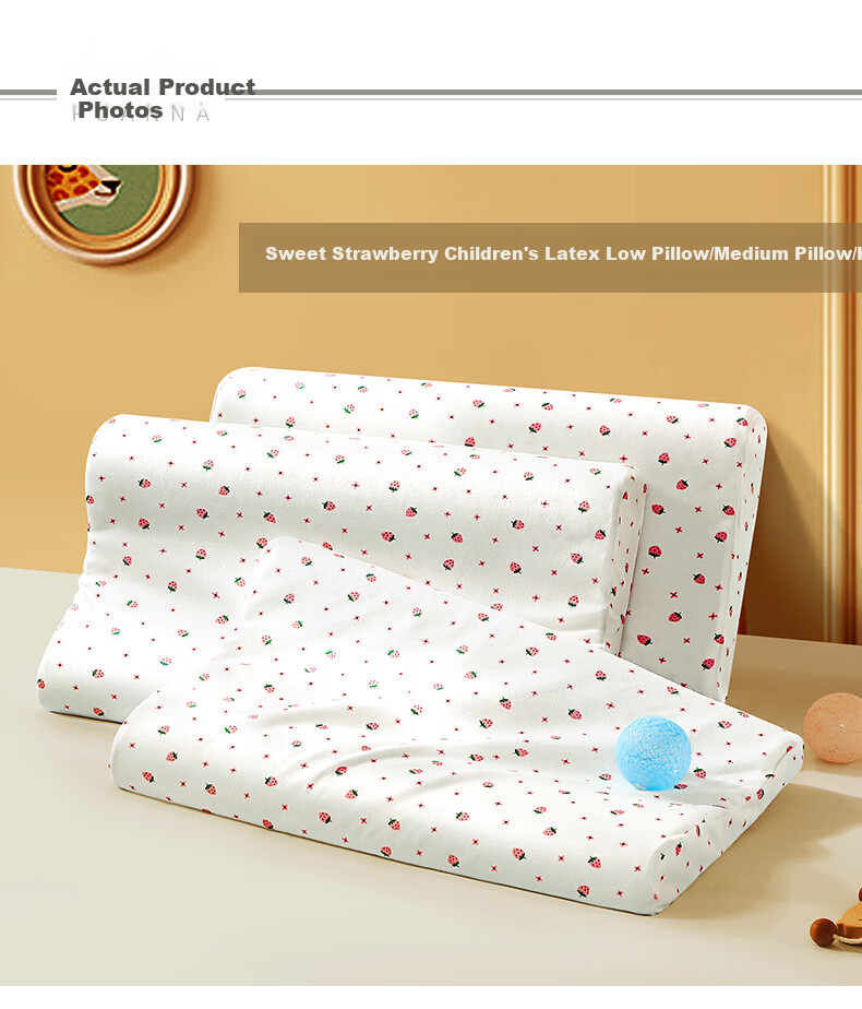 FUANNA Children's Latex Pillow, Class A Imported from Thailand, Antibacterial Children's Neck Support High Pillow, Single Pack, 50*30*7-9cm, White 7