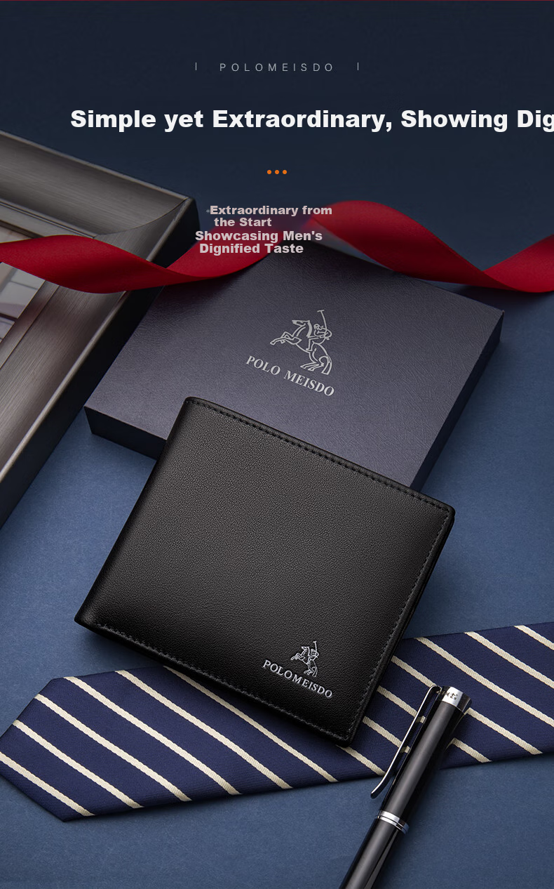 POLOMEISDO Men's Wallet, Short Genuine Leather Billfold, Fashionable Leather Purse Gift Box, Self-Operated Birthday Present for Boyfriend, Husband, Father 3