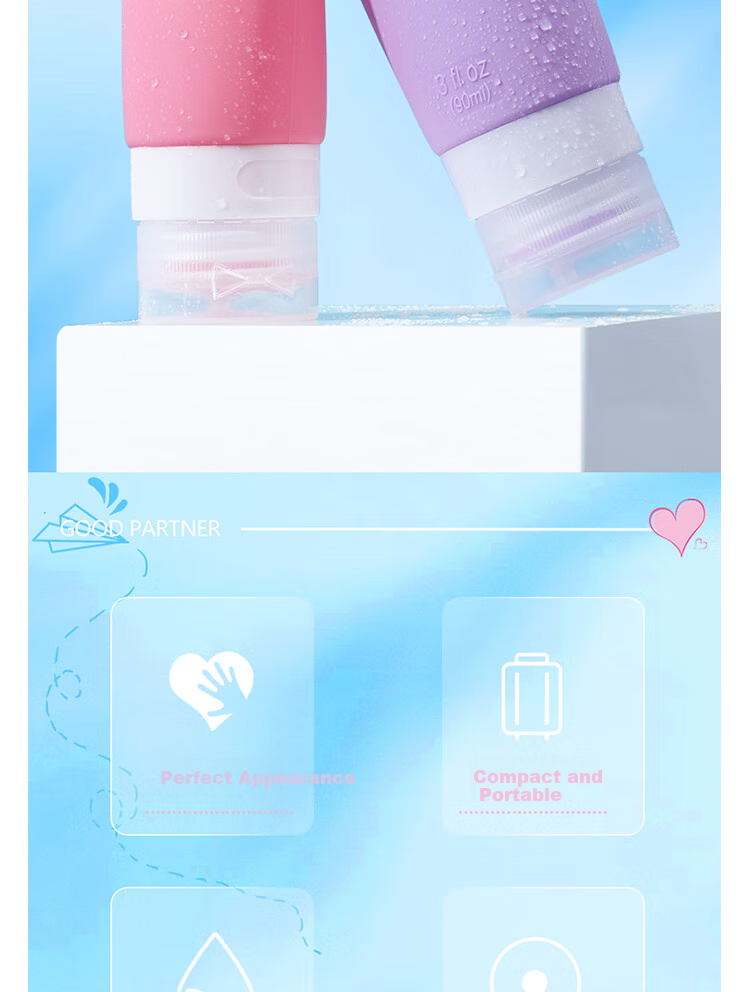 BUBM Travel Dispenser Bottle Set, Portable Squeeze Spray Bottles, Shampoo And Shower Gel Squeeze Bottles, Soft Tube Lotion Bottles, Cosmetic Sample Bottles 2