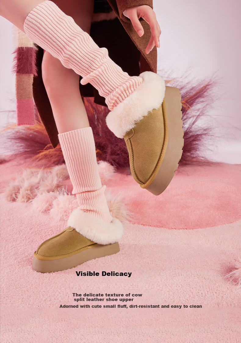TATA Snow Boots 2025 Winter Thick Sole Plush Warm Low-top Cotton Shoes Women's WDX17DM5 Yellow/White Size 37 4