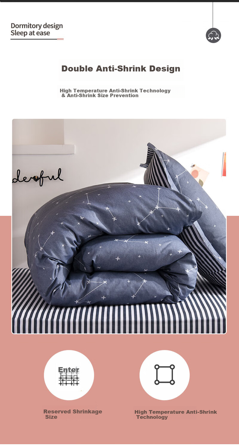 Yunjin Pure Cotton Dormitory Three-Piece Bedding Set for College Students, Single Bed Sheet And Duvet Cover for 0.9/1.2 Meter Beds, Star Patter 12