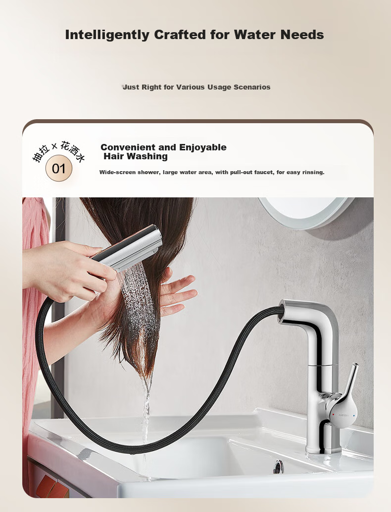 HEGII Pull-Out Basin Faucet, Three-Water Outlet Bathroom Lifting Rotating Hot And Cold Water Faucet HMF927-115 5