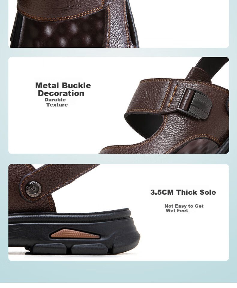 CAMEL Men's Sandals, Cowhide Leather, Two-Way Business Sandals And Slippers, G14M211623, Brown, Size 43 9