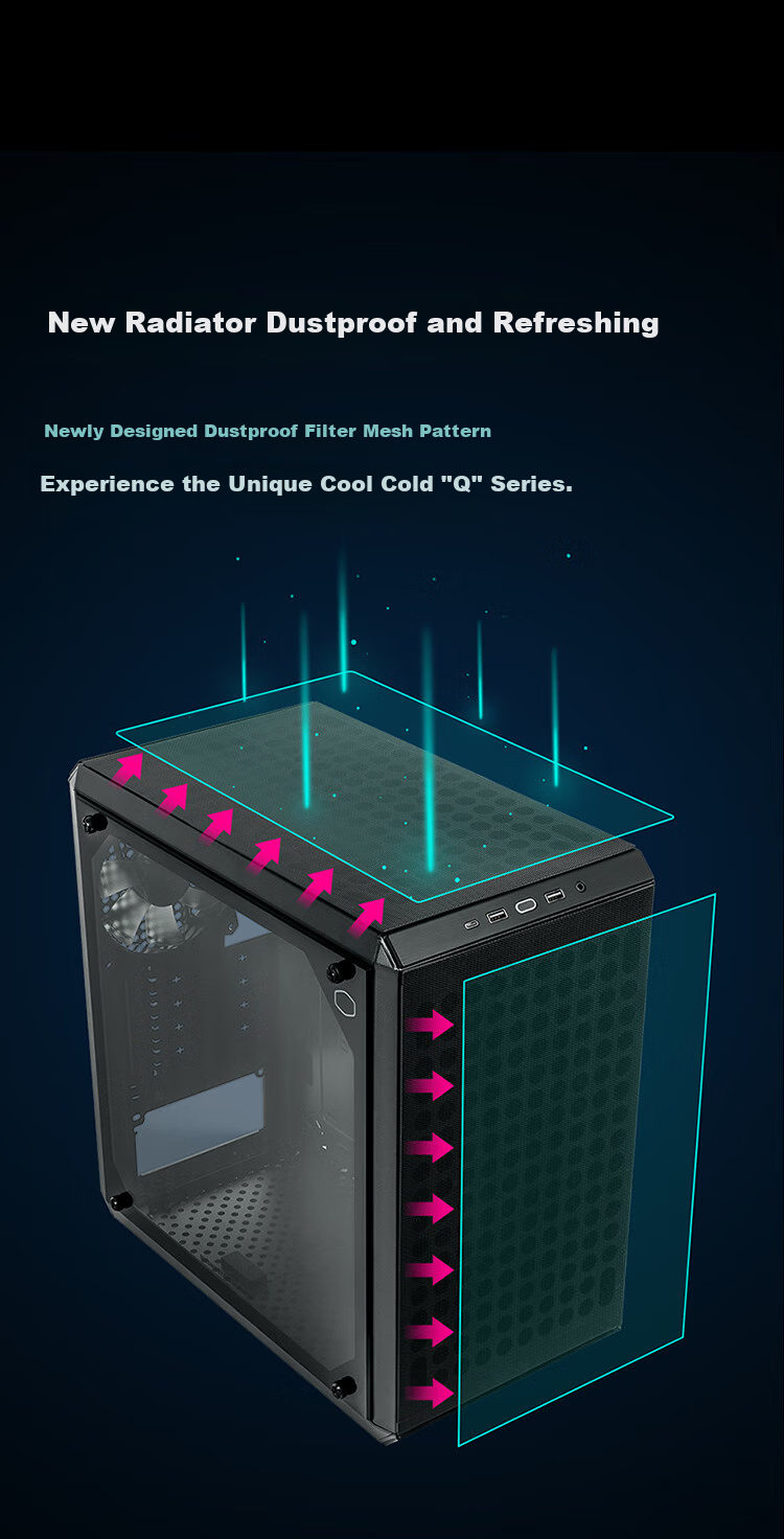 CoolerMaster Q300L V2 Black MATX Small Computer Case, Supports 240mm Radiator Water Cooling, Steel And Glass Side Panel, USB 3.2 Type-C 5