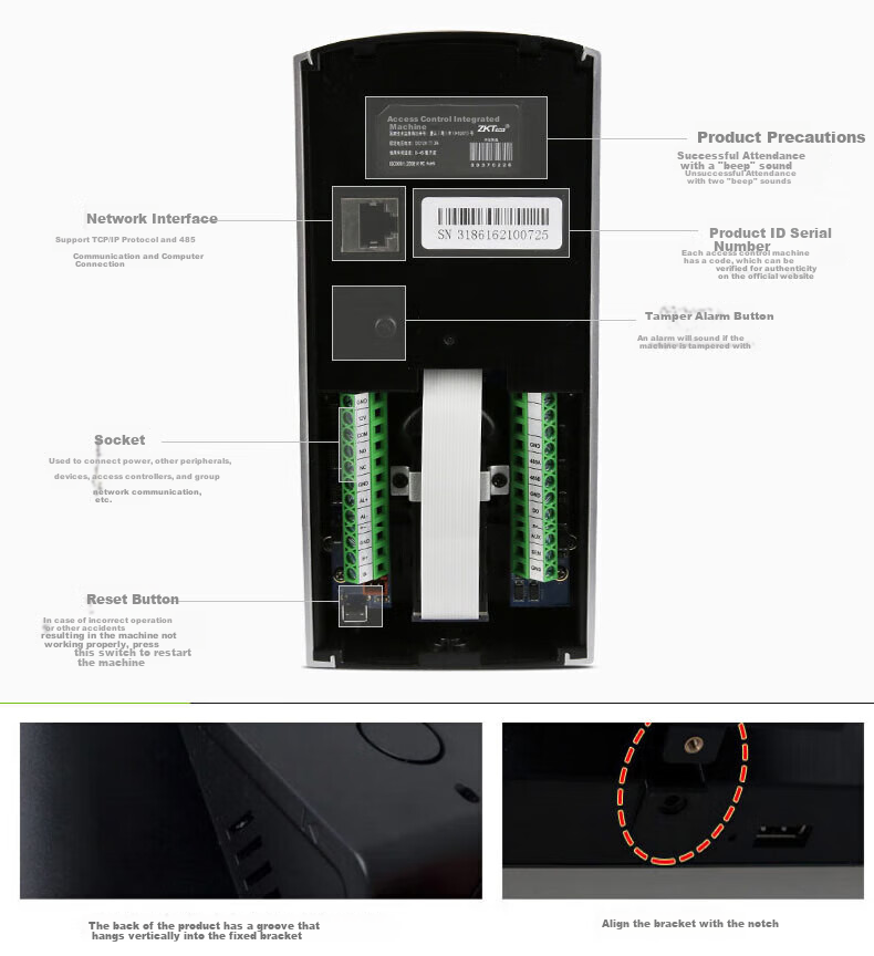 ZKTECO Technology F7PLUS All-In Fingerprint Attendance And Access Control System, Fingerprint Door Access Control System Host 6