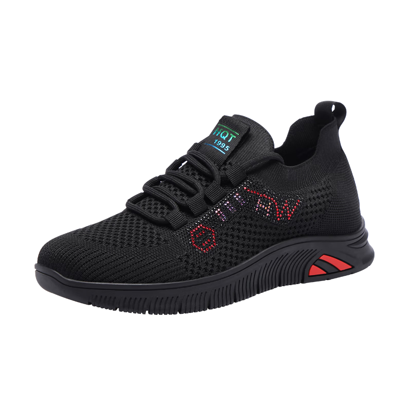 Red Dragonfly Women's Flyknit Breathable Casual Sports Shoes for Middle-aged and Elderly, Mesh, Versatile WXB150291 Black Size 35