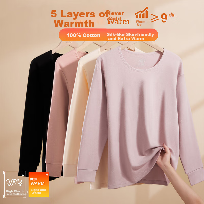 LangSha Pure Cotton Autumn Women's Undershirt, 5A Antibacterial And Anti-Mite Round Neck Base Layer, Spring And Autumn Cotton Sweater, Warm Single Top