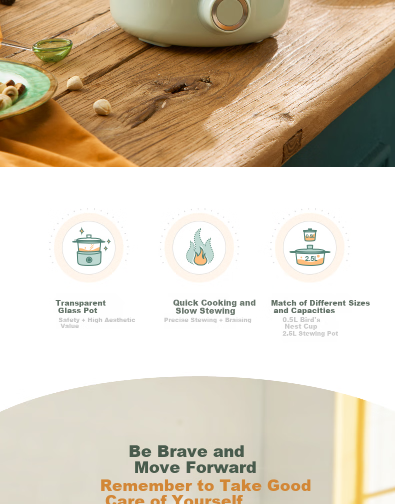 Donlim Electric Stew Pot, Soup And Bird's Nest Double Boiler, Health-Preserving Water Bath Cooker, BB Soup Pot, Small Glass Electric Stew Pot for Nourishment And Beauty, DL-9002 (Forest Green) 3