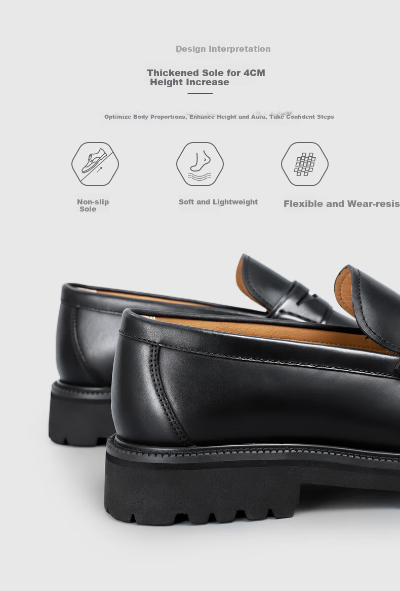 Goldlion Men's Slip-On Leather Shoes with Top-Grain Leather And Height-Increasing Soles, Business Casual Wedding Shoes, Thick-Soled Loafers for Me 4