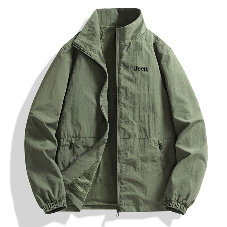 JEEP Men's Jacket, Spring And Autumn Baseball Jacket, Loose Stand-Collar Coat for Men, Sportswear, Men's Size 152-1, Khaki Color, Size L 9
