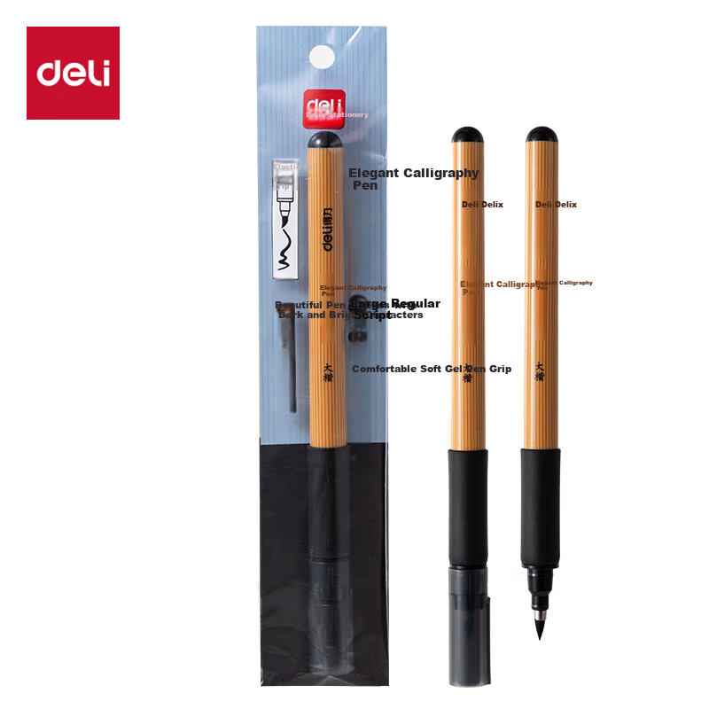 Deli Shouli Soft Brush Straight Liquid Calligraphy Pen, New-Style Calligraphy Brush for Practice And Writing, Black Marker Pen, Hand-Drawn Soft Drawing Pen, Art Signature Pen, Marker Pen, Outlining Pe