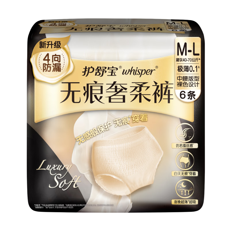 Hushubao Seamless Luxury Soft Sleep Pants M-L One Size Fits All 6 Pairs Panty-Style Sanitary Napkins Comfort Pants Menstrual Pads Nighttime Use Self-Operated