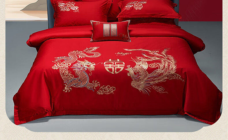 Bailisi Shuixing Jiafang Wedding Bedding Set, Four-Piece, Pure Cotton Embroidered Wedding Room Set, Bright Red Bed Sheet And Duvet Cover 23