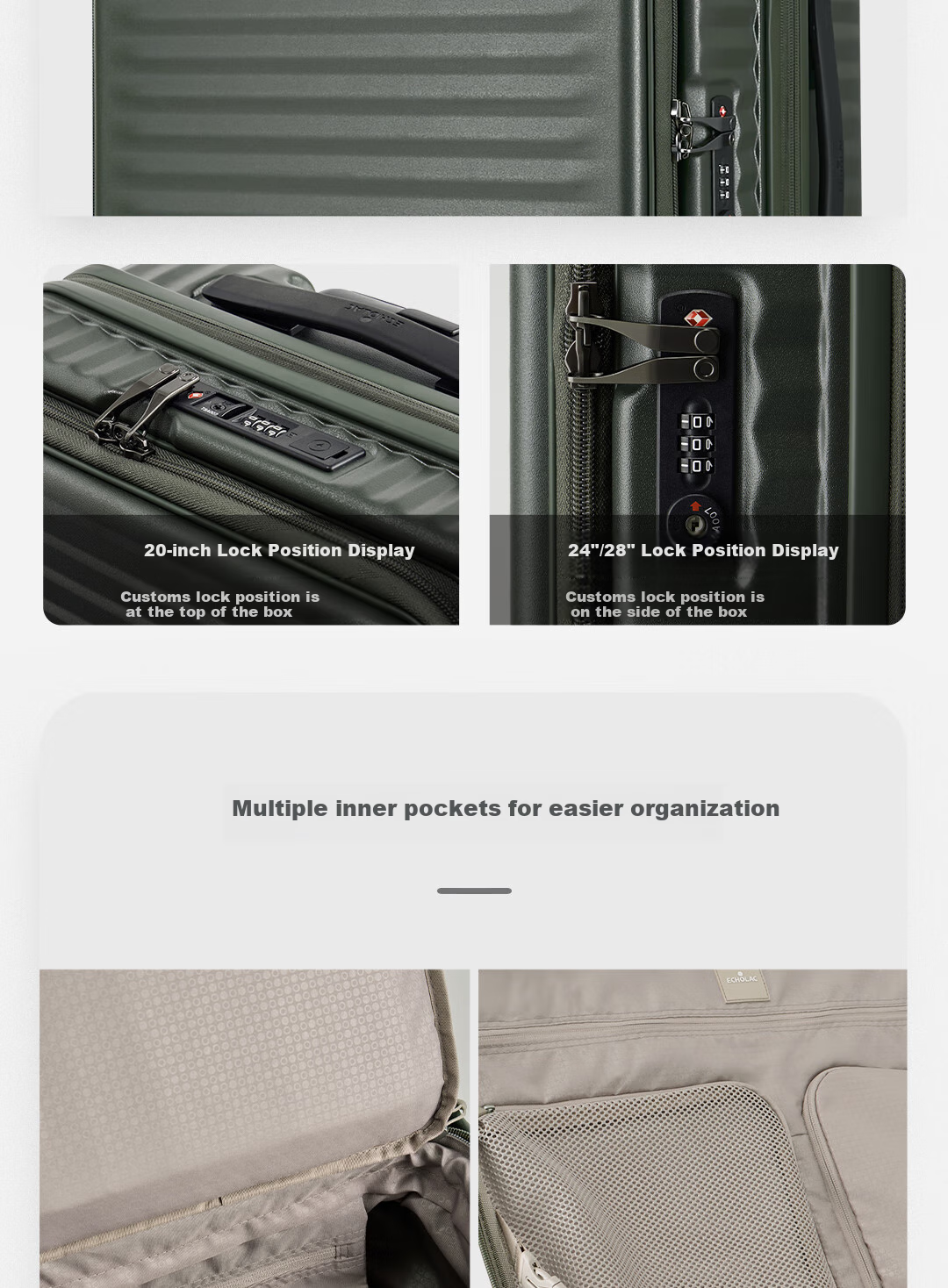 Echolac Front-Opening Luggage with Expandable Handle, High-Quality TSA Travel Suitcase PC183F 24-Inch Milk Tea Gray 13
