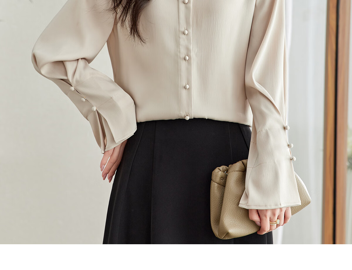 YUZHAOLIN V-Neck Faux Placket Romantic Ruffle Sleeve Long Sleeve Shirt Fashion Casual Work Blouse Y51S015 11