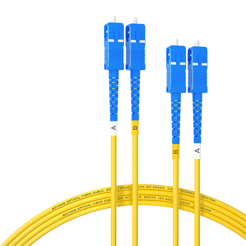 BOYANG Telecom-Grade Fiber Optic Patch Cable SC-SC (UPC), 2 Meters, Single-Mode Dual-Core, Φ2.0 Flame-Retardant Low-Smoke Zero-Halogen Fiber Optic Cable, Pigtail SC-SC BY-2112S