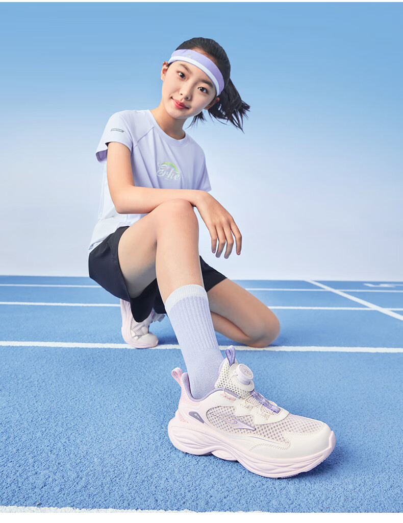 ERKE Kids Boys Girls Sports Shoes Children's Summer Breathable Knob Running Shoes Microcrystalline White/Pale Cherry Pink Size 39 30