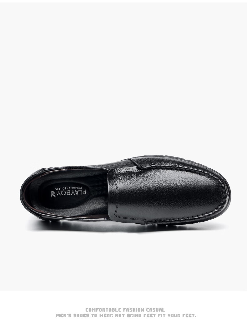 PLAYBOY Men's Shoes, Spring And Autumn New Style, Middle-Aged And Elderly Dad Shoes, Slip-On Men's Shoes, Business Casual Leather Shoes, Black, Size 45 15