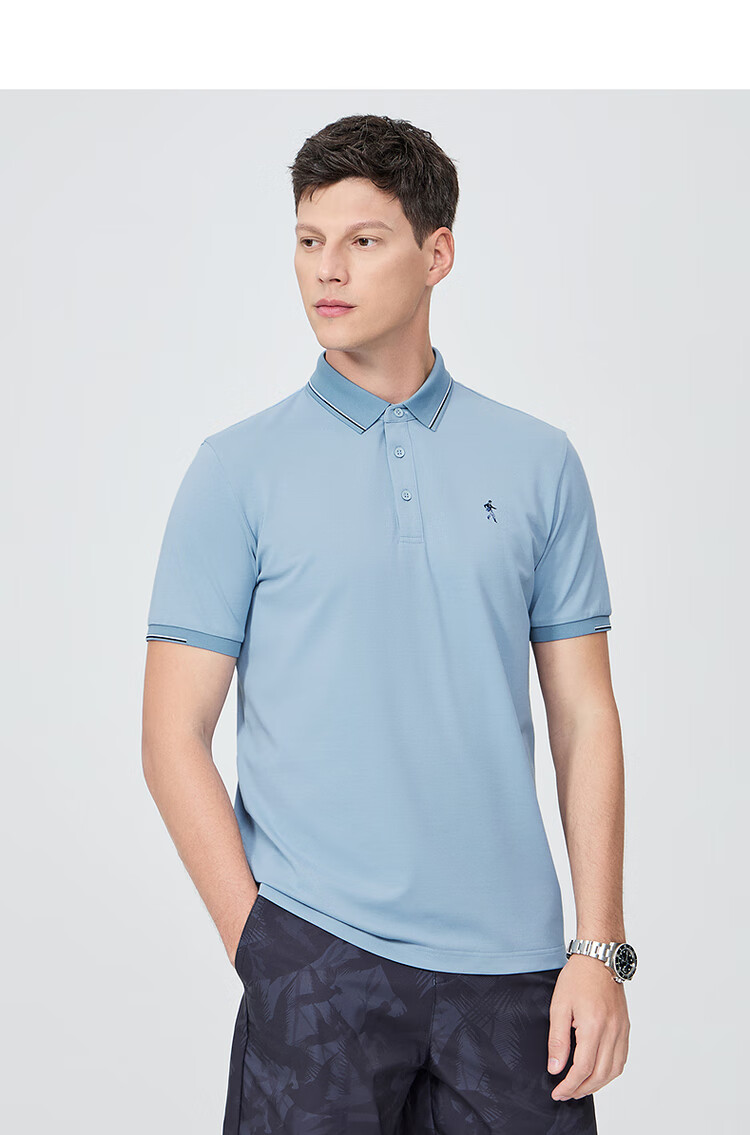 DANCING WOLVES [Mulberry Silk Antibacterial] Short-Sleeve T-Shirt for Men, Summer Contrasting Colors Versatile Cool Breathable Business Polo Shirt for Me 8