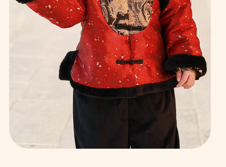 Romon Tang Suit Boys Hanfu Dragon Year New Year Outfit Children's Chinese Style Performance Costume Bright Red [Top Only] 110 15
