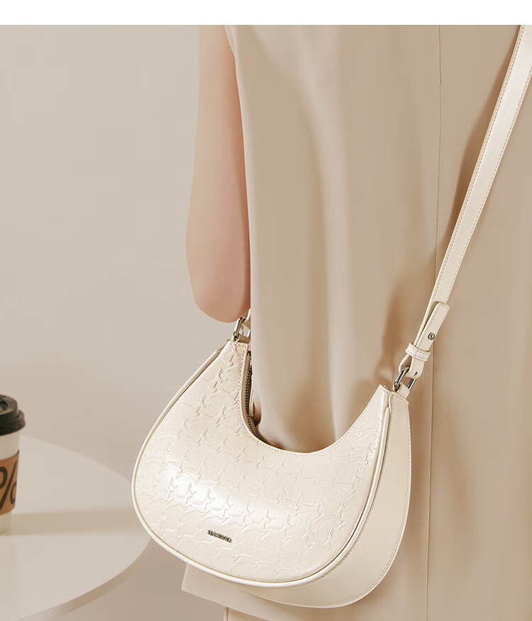 Miaodi 2026 Cowhide Embossed Underarm Baguette Crescent Elegant Workplace Commuter Handbag Crossbody Bag Birthday Gift 36