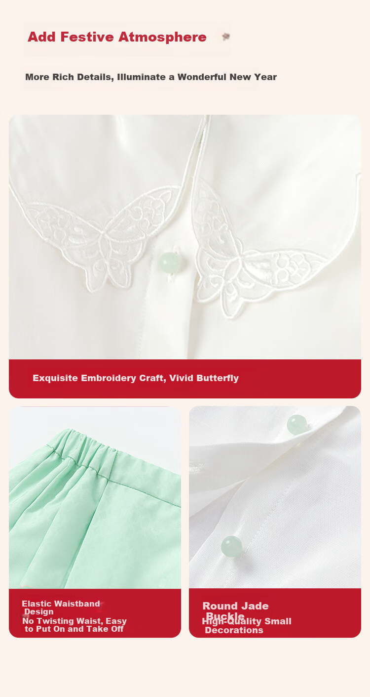 BALABALA Girls' Horse-Face Skirt Children's Outfit, Spring 2025 Embroidered Shirt Short Skirt New Year's Outfit, 208125104005 6