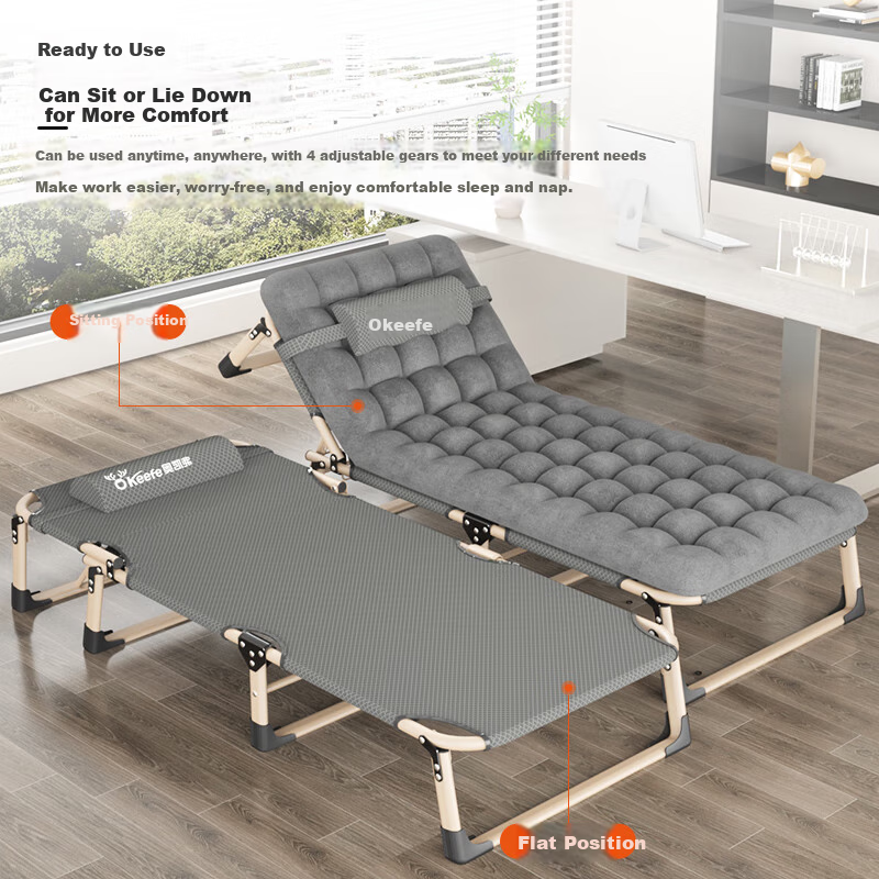 Okeefe Folding Bed Lounger Single Bed Office Simple Nap Bed Hospital Companion Bed with Thickened Cotton Pad 3