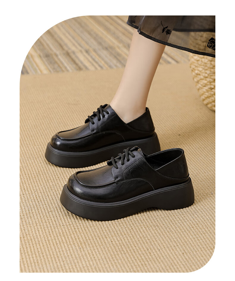 DAPHNE Retro Versatile Comfortable Spring And Autumn British Style Black Lace-Up Shoes Thick-Soled Heightening Loafers, Black, Size 36 2