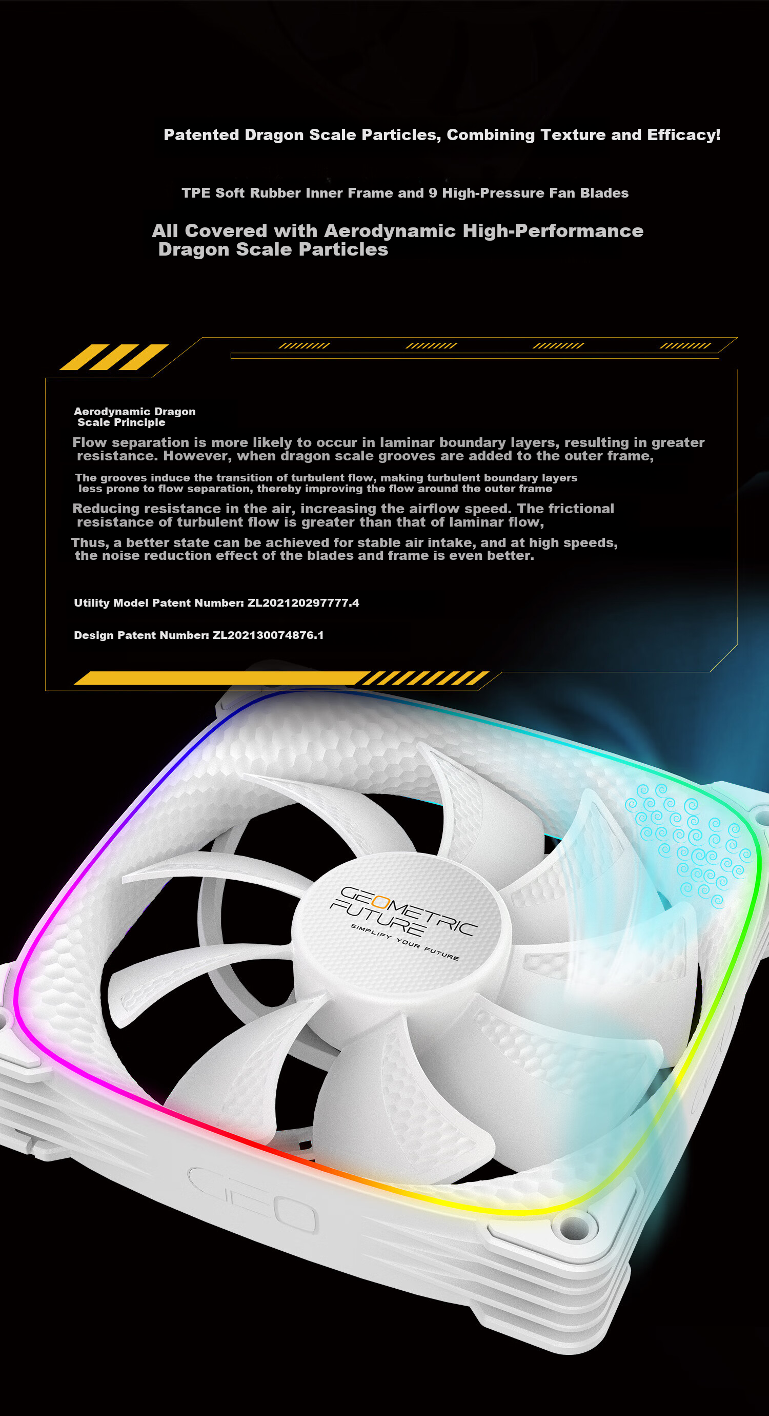 GeometricFuture Case Cooling Fan Longshen 2503R, Case Fan with Synchronized Light/PWM Speed Control, White, Reverse Fan, Single Pack 4