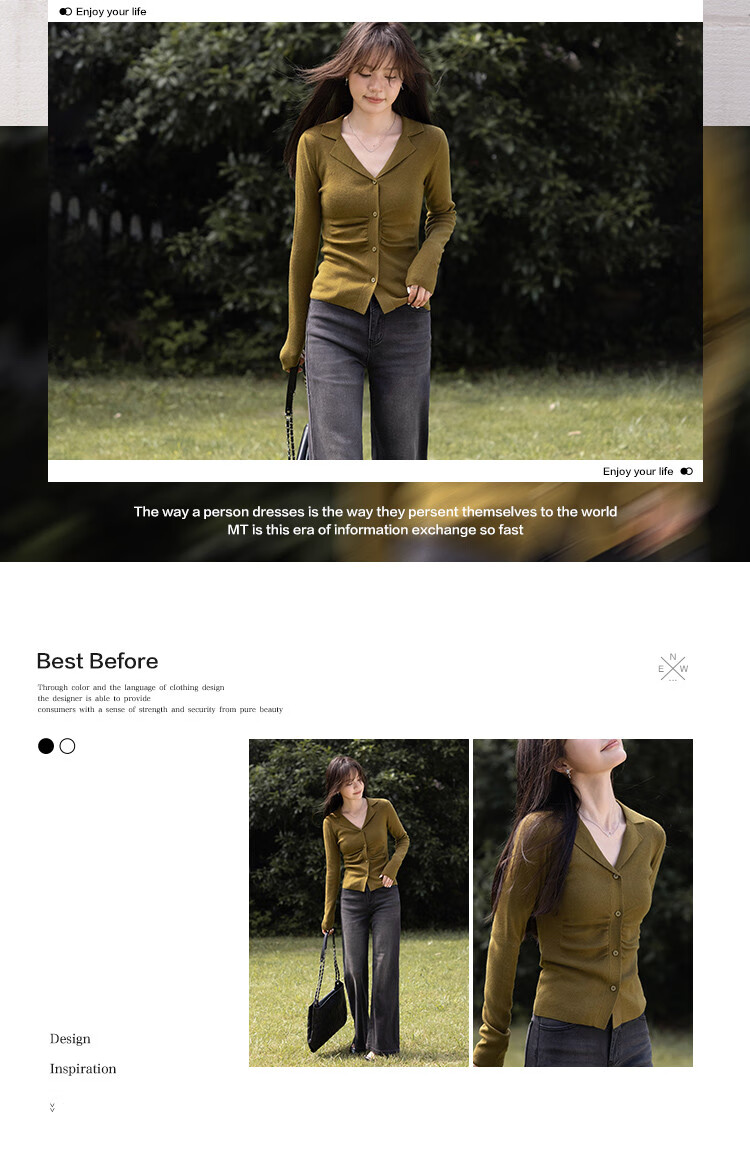 Mt [Korean-Style Elegant Office Wear] Spring Fashion Lapel Simple Solid Color Long-Sleeve Knit Sweater 1