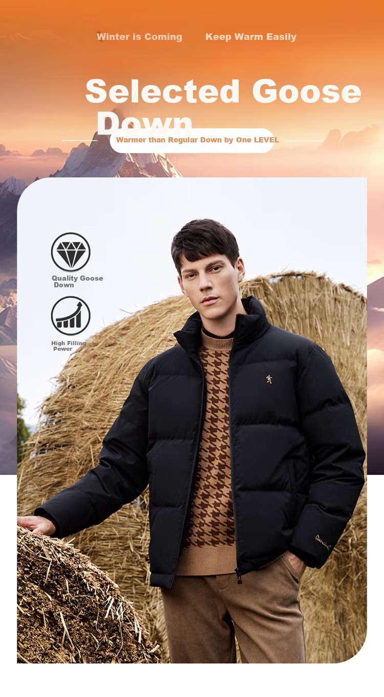 DANCING WOLVES [90% Goose Down] Autumn And Winter Heat-Locking Warm Stand-Collar Workwear Jacket Men's down Coat, 001 Black, Size 165 1