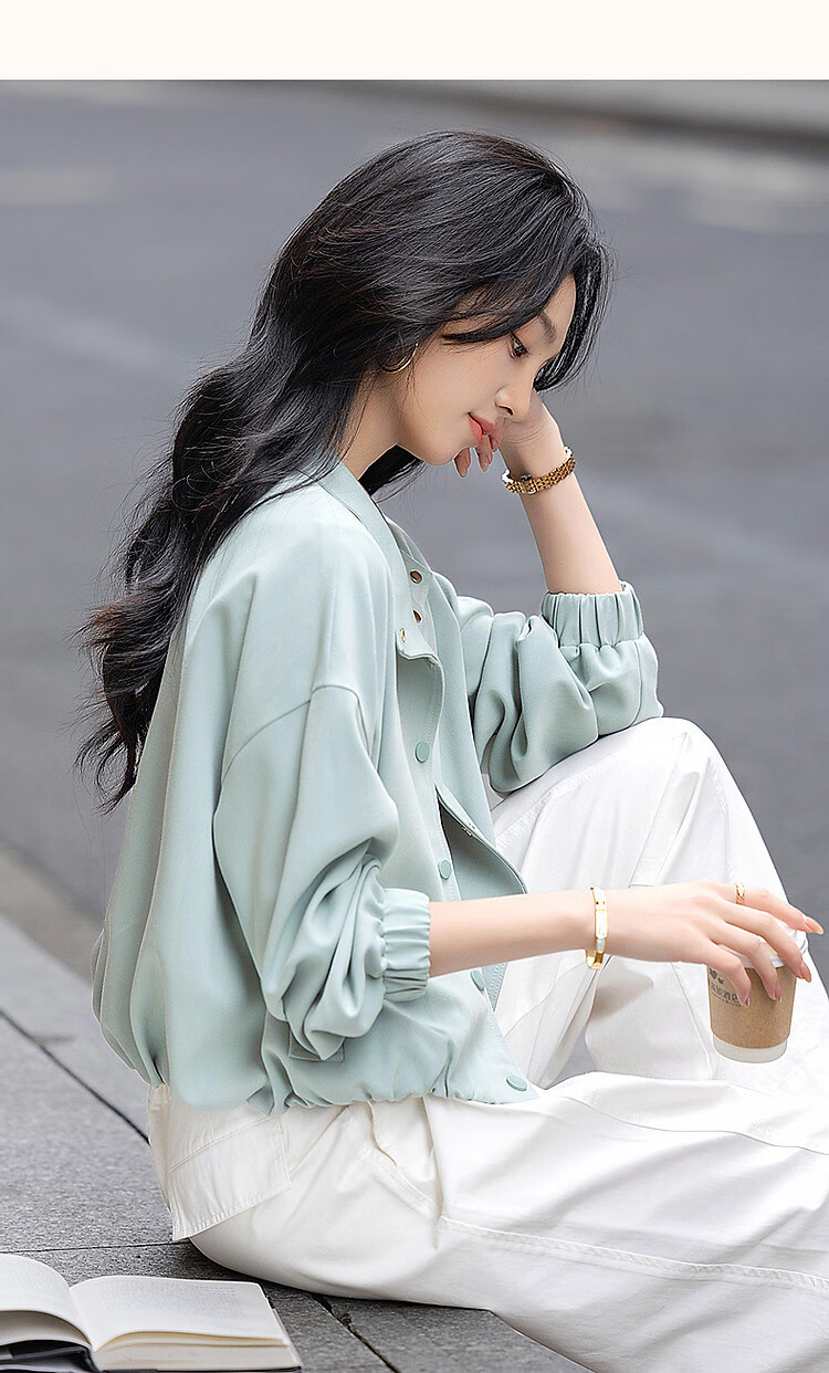 Dme [Minimalist Outfit] Spring High-Count High-Density Pique Mesh Stand Collar Four-Button Elastic Hem Short Women's Jacket 11