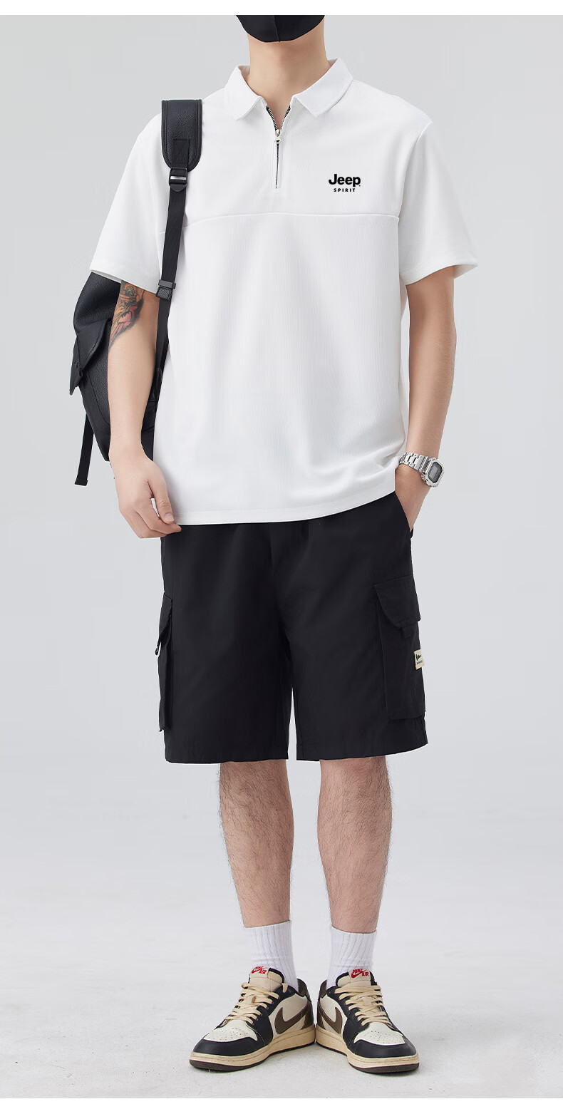 JEEP SPIRIT Men's Sports T-Shirt, Summer Ice-Cool Short-Sleeve POLO Shirt, Loose Casual Quick-Dry Men's Top, White, L 11