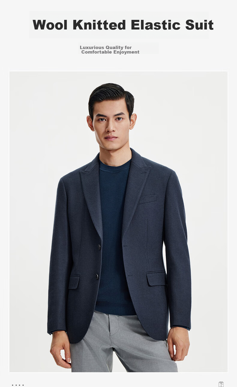 Goldlion [50% Wool] Spring/Summer 2024 Men's Suit Lapel Elastic Slim Fit Business Jacket, Gray-Blue, Size 52A 1