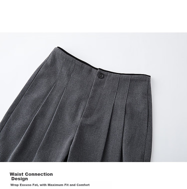 Dme [Zhi Gan Low Saturation] Spring And Autumn Smart Commute Waist-Cutting Color-Block Long Pants Double-Folded Brushed Women's Casual Trousers 4