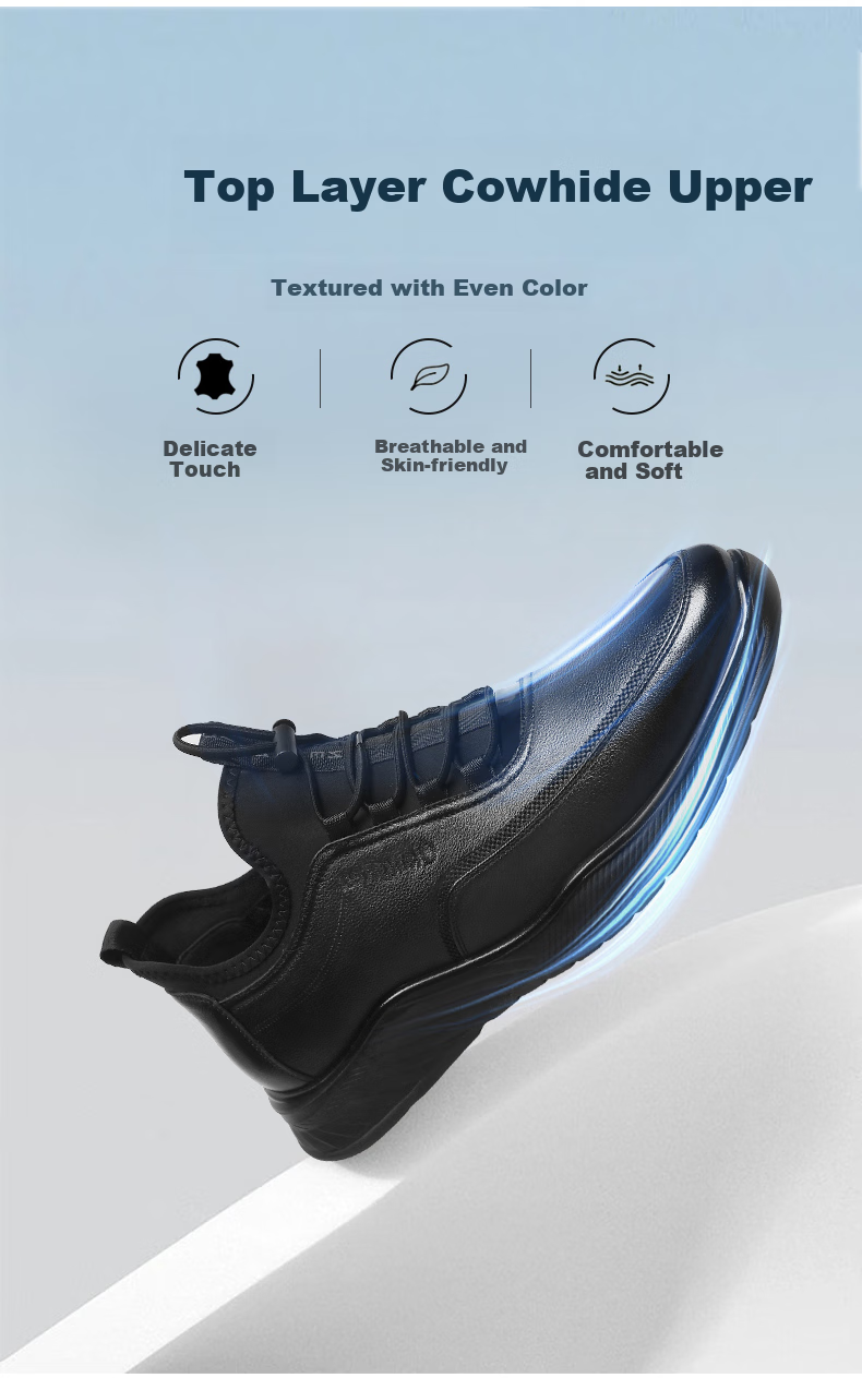 Qiangren Casual Shoes for Men, Top-Grain Leather, Extra Large Size Leather Shoes, Breathable Sports Oversized Men's Shoes, JD73097, Black, Size 45 4