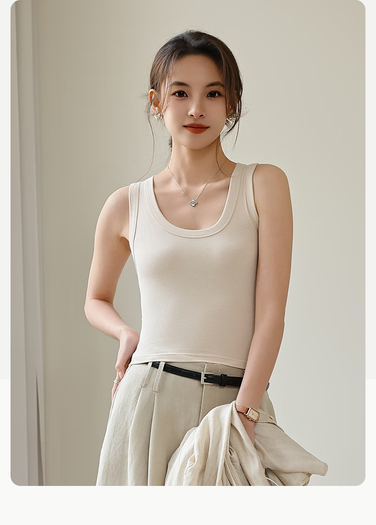 MiiOW Women's Camisole Tank Top [Racerback with Low Cut], Wide Shoulder Versatile Slim Fit Elastic Short T-Shirt, 2026 New White XL 16