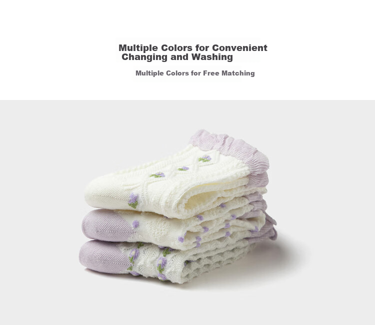 BALABALA Girls' Socks, Spring Children's Cotton Socks, Jacquard Pattern, Skin-Friendly, High-Elasticity, for Older Children, Three-Pair Pack, 208925172003 2