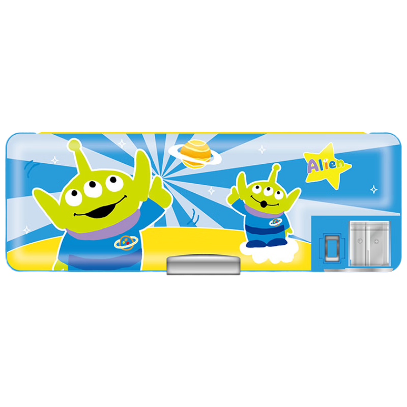 Disney Elementary School Student Multi-Functional Plastic Pencil Case with Sharpener Kids Birthday Graduation Gift Double-Sided Large Capacity Pencil Box Alien Character