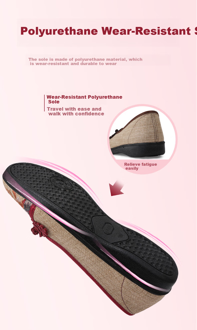 BUS HEYUAN Soft Sole Breathable Flats with Buckle, Mom Shoes, Slip-On Shoes, Traditional Beijing Cloth Shoes for Women 510-1332 Red 35 9