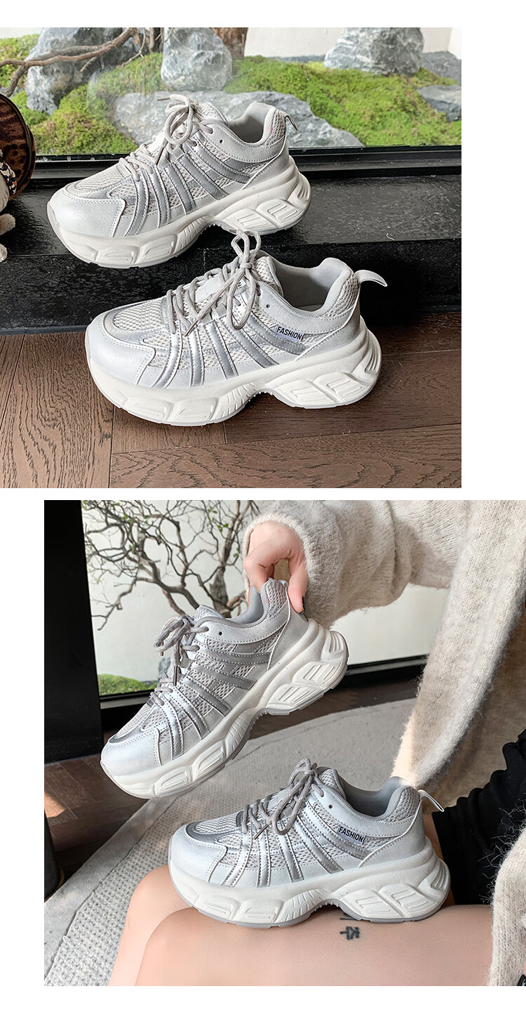 La Chapelle Women's Dad Shoes, Versatile Lightweight Casual Shoes, Mesh Upper Thick-Soled Sneakers for Women, Gray, Size 40 17