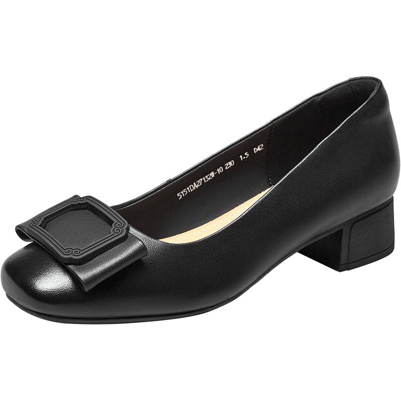 Yierkang Slip-On Comfortable Mom Fashion Shoes, Shallow Mouth Flats, Chunky Heel Work Leather Shoes, 27132W, Black 2, Size 38
