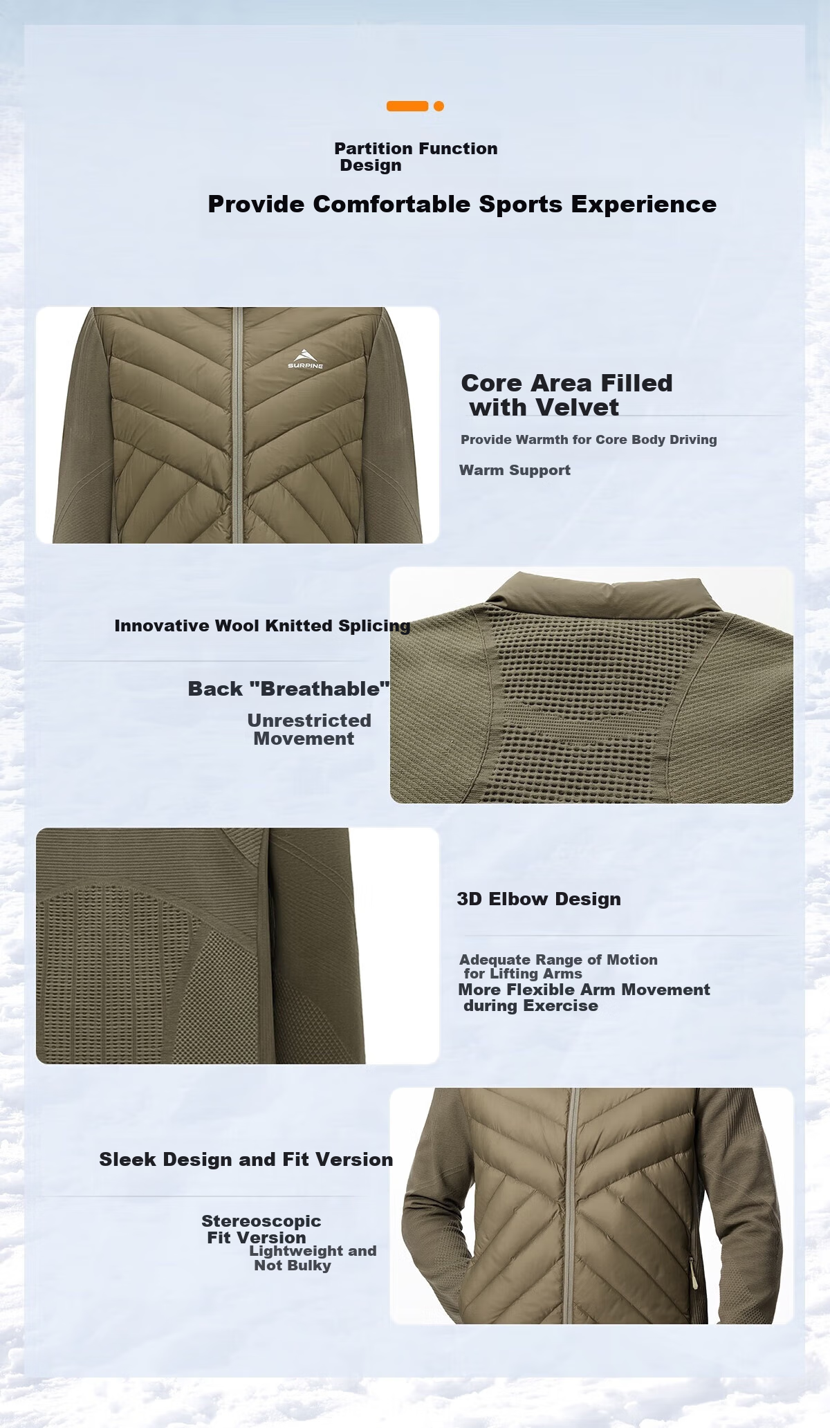 SURPINE Merino Wool Ski Down Jacket Inner Liner, Warm Outdoor Men's Autumn Winter Coat 5