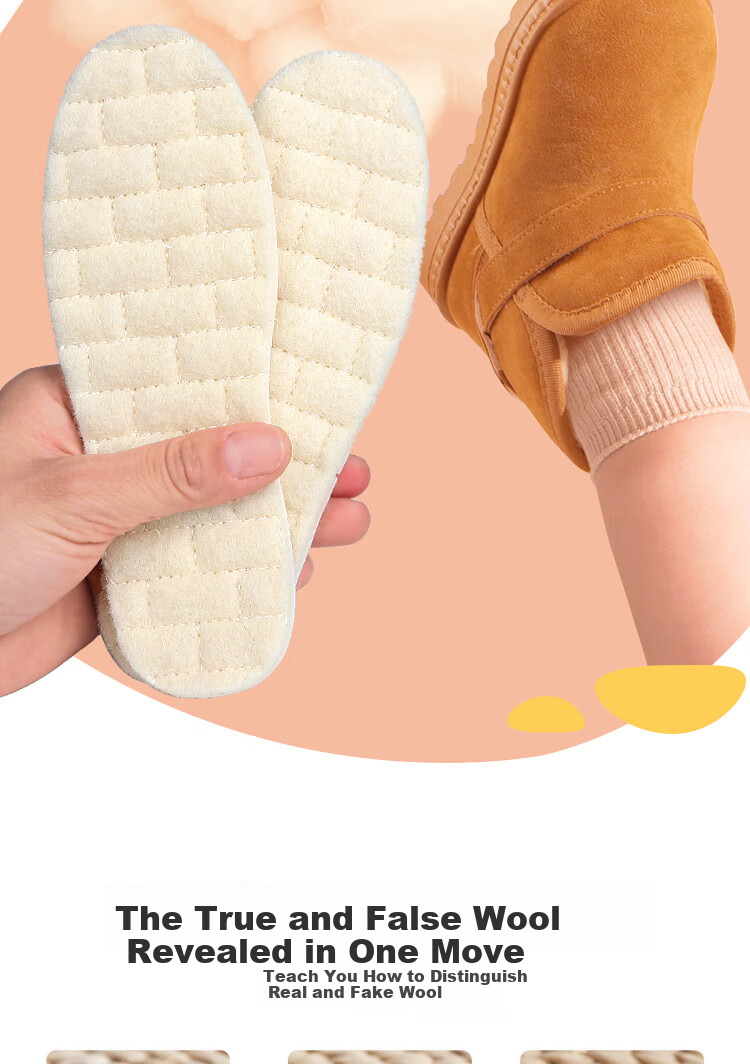 FOOTOPPO Wool Latex Children's Warm Insoles, Winter Cold-Proof Thickened Wool Shoe Insoles, Autumn And Winter Fleece-Lined Soft-Bottom Wool Shoe Insoles for Winter 3