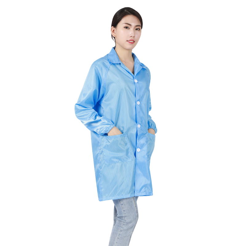 Mulang Anti-Static Lab Coat with Lapel Buttons, Dust-Free Cleanroom Suit for Food and Electronics Workshop, Dustproof Workwear, Blue 2XL