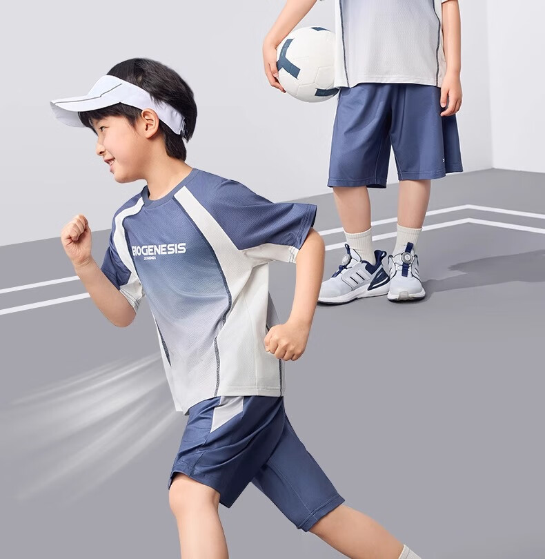 Zuoxi Boys' Quick-Dry Sports Summer Set, 2026 New Style Children's Short-Sleeve Basketball Outfit, Two-Piece Trendy Set, Blue, Size 160 1