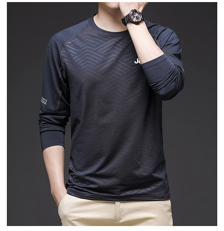 JEEP Men's Long-Sleeve T-Shirt, Casual Round Neck Undershirt for Spring And Autumn, Men's Clothing 702095, Dark Gray, Size M 4