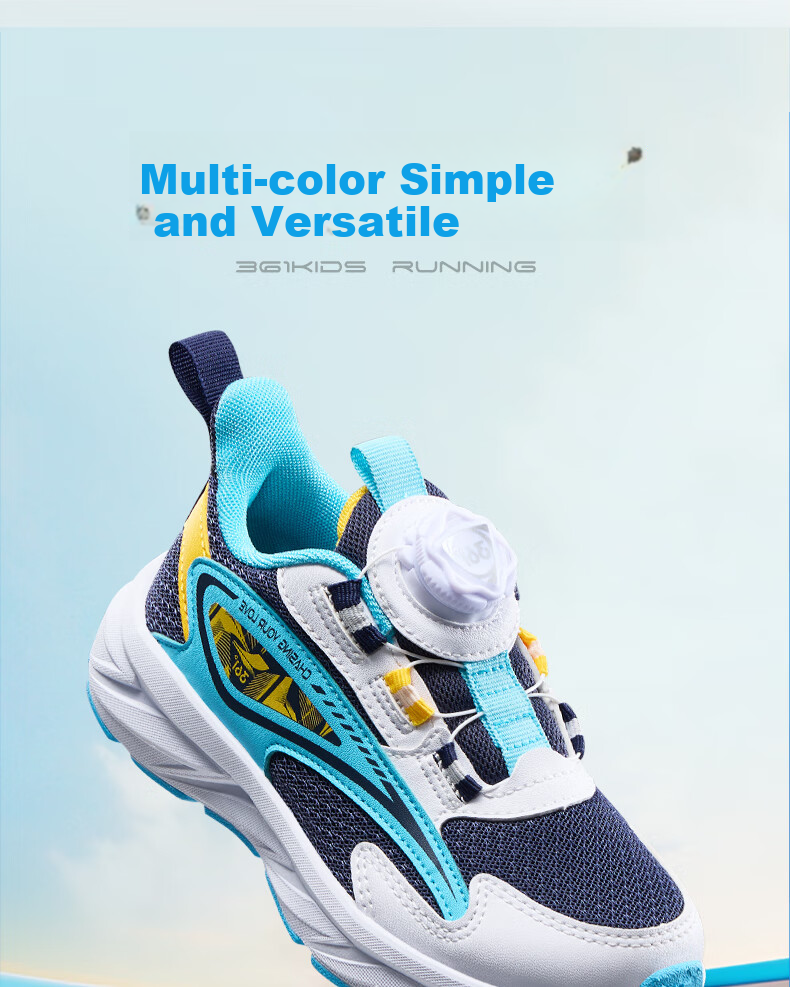 361° Children's Shoes, Kids' Running Shoes for All Seasons, Boys And Girls Aged 3-14, All-Purpose Rotary Buckle Lightweight Cushioning Running Shoes, Blue Size 38 18