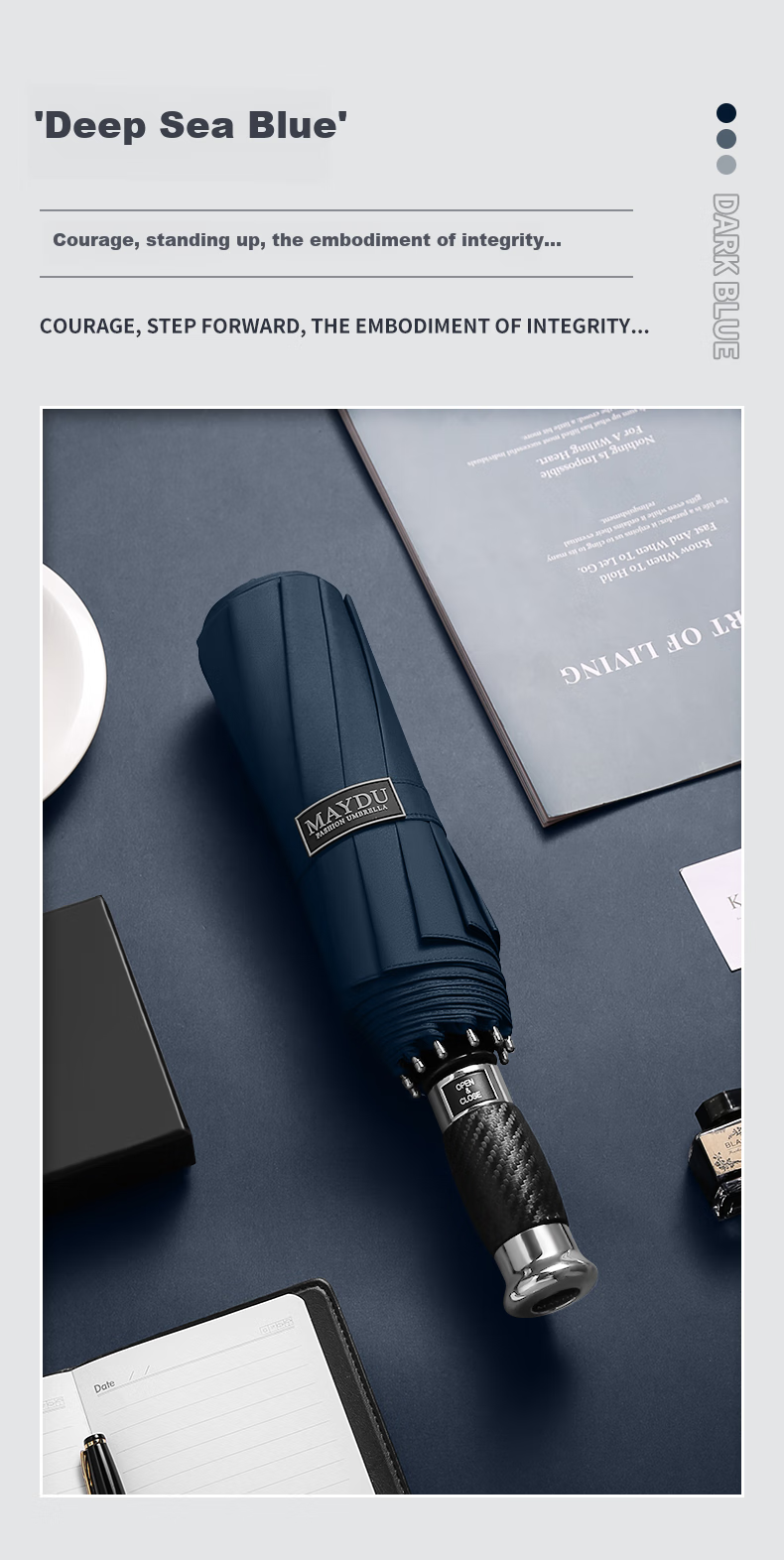 MAYDU Large Folding Umbrella for Men, Business Automatic Dual-Use 10-Rib 280T M3385 Navy Blue 5