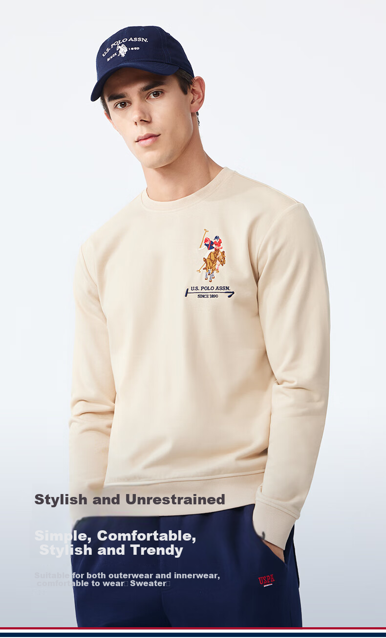U.S. POLO ASSN. USPA Men's Long-Sleeve Sweatshirt, Solid Color Round Neck, Business Casual, Plain Pullover, Embroidered, Middle-Aged And Elderly Men's Clothing 2